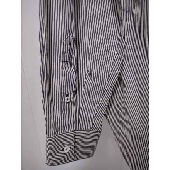Billy Reid Button Up Shirt Mens L Striped Navy White Made In Italy Fit 2 Cotton - Picture 7 of 11
